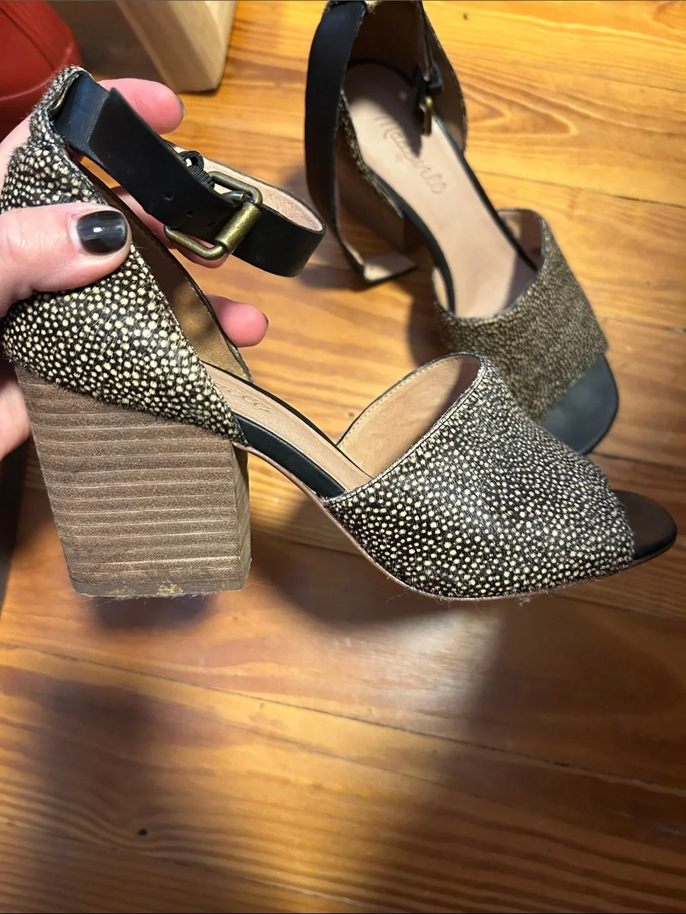 Madewell Black and Tan Speckled Hairhide Block Heels
